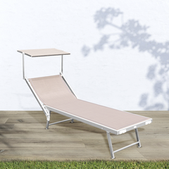 Lettino Prendisole LUXURIOUS Parasole Alluminio Schienale Reclinabile 180X60X40
