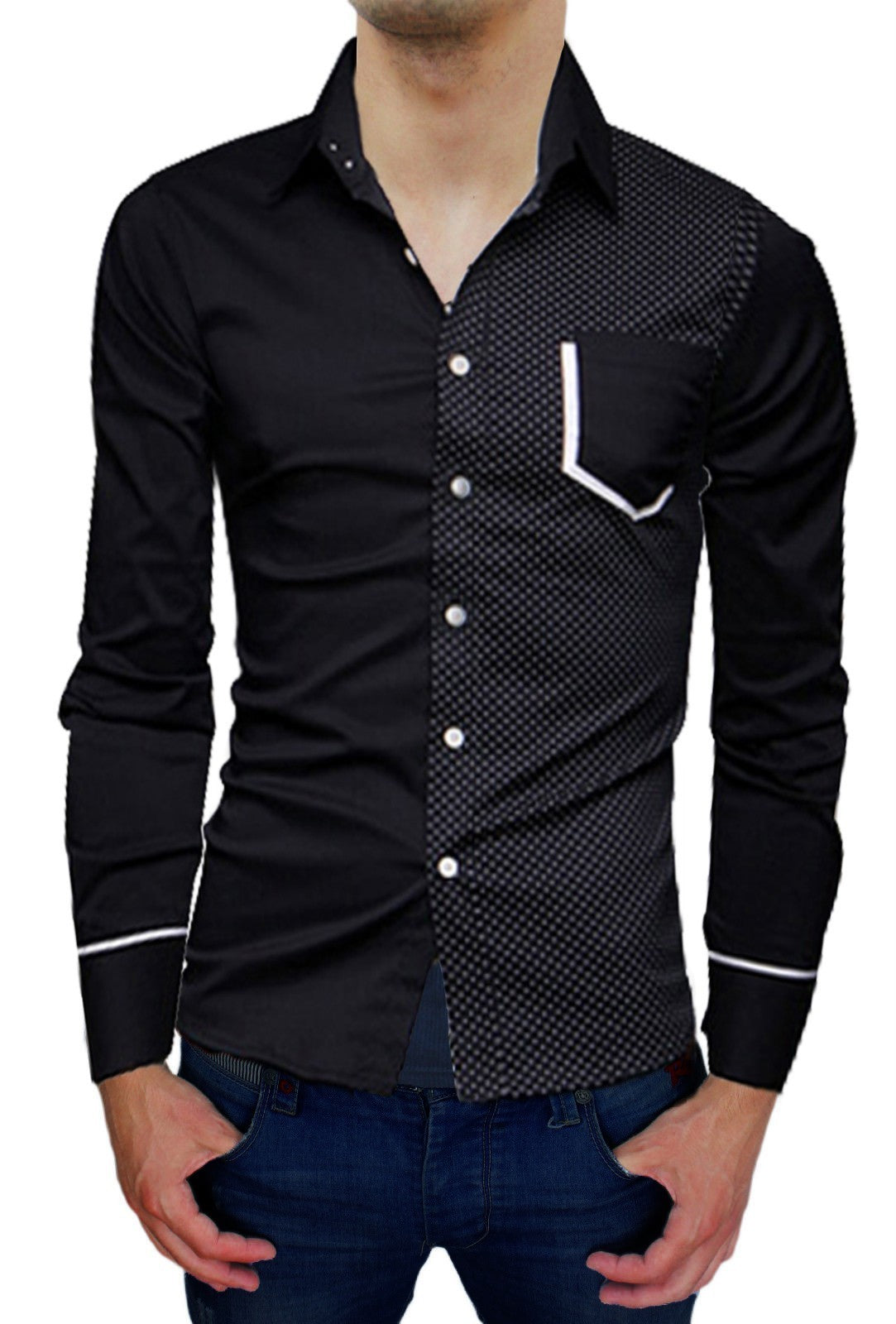Chemise asymétrique homme -manches longues -cintrée pois á contraste -Mod PRINCE