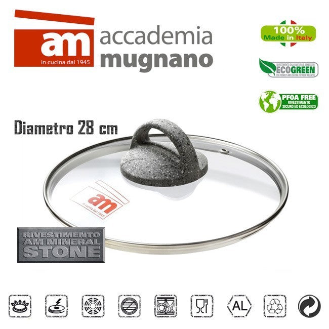 Couvercle en verre casserole / poéle - diamétre 28 cm - Accademia Mugnano