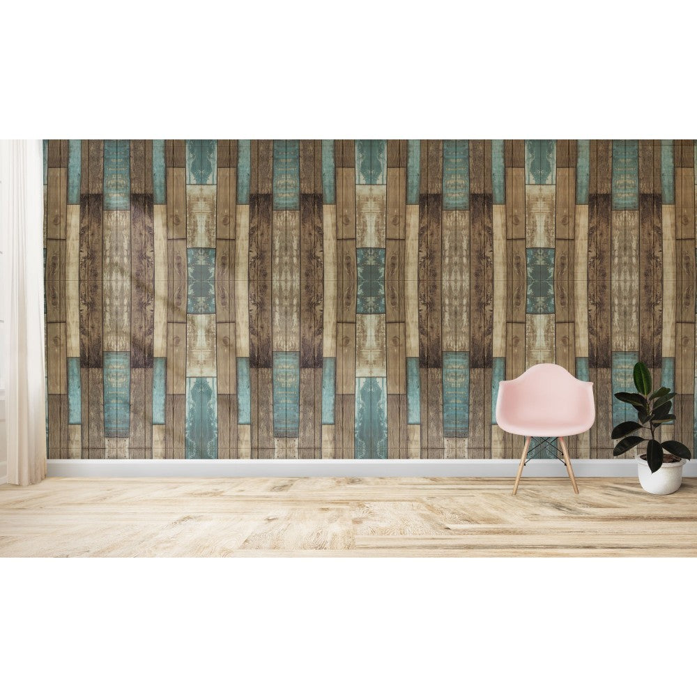 965464 Papier peint effet 3D Bois bleuté souple en PE amortit sons et  chocs