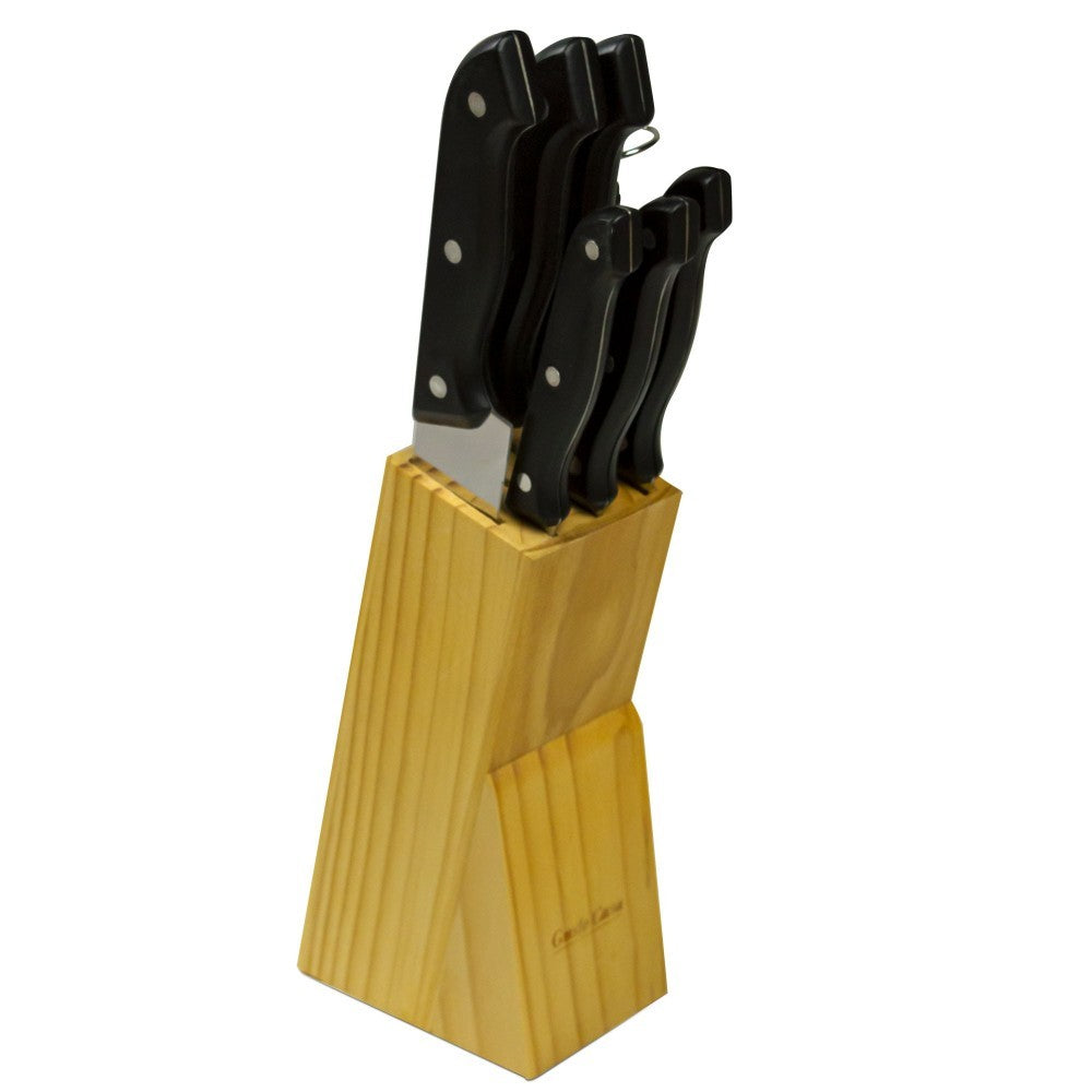 593732 Ensemble 8 couteaux en acier inoxydable + Base en bois Gusto Casa