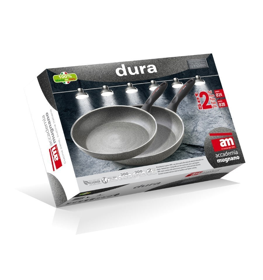Set 2 Poêles -  de 24 et 28cm de diam effet pierre - Diamond Tech - LINEA DURA