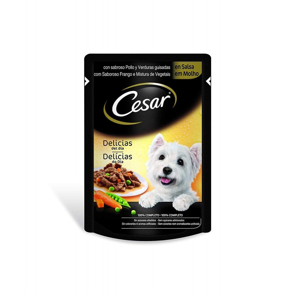 24 pcs délices du jour CESAR nourriture pour chiens sauce poulet/légumes 100gr