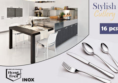 Set 16 pièces de cuisine- Ensemble de couverts INOX moderne et élégant avec étui