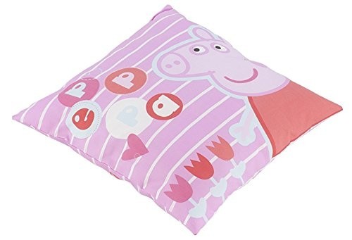Coussin PEPPA PIG (42x42cm) microfibre rose et motif de fleur - chambre enfant
