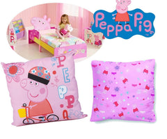 Coussin PEPPA PIG (42x42cm) microfibre rose et motif velo - chambre enfant