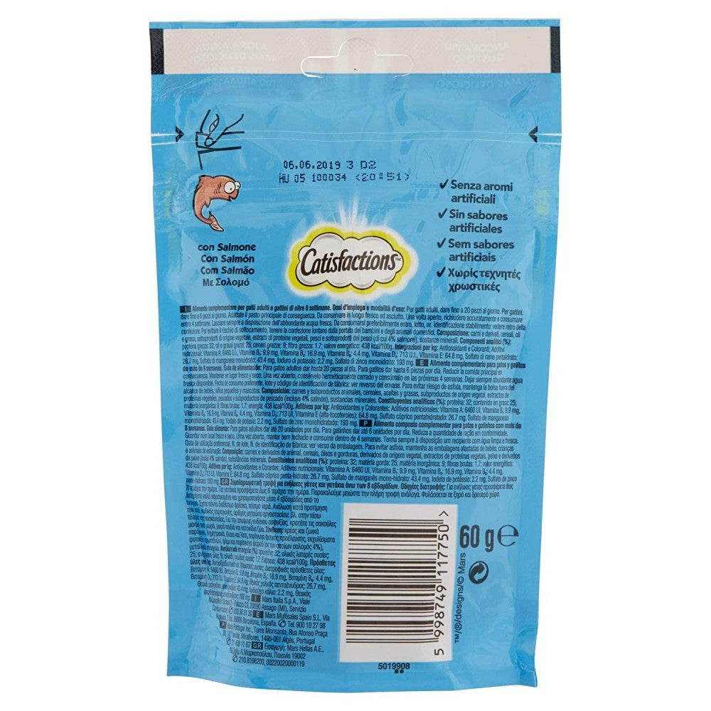 117767 Catisfactions 6 Paquets casse-croûte pour chat au saumon 60g