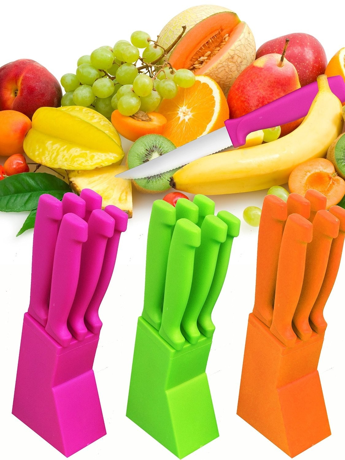 Set 6 couteaux 12 cm- poignée ergonomique + support - WELKHOME