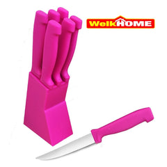 Set 6 couteaux 12 cm- poignée ergonomique + support - WELKHOME