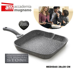 Poéle grill- plancha antiadhésive 28x28 cm effet pierre -Revêtement Diamond Tech