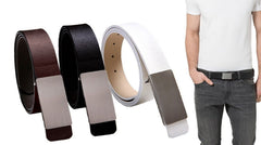 Ceinture homme en cuir avec boucle argentée et satin (110 cm) - MOD. TODAY