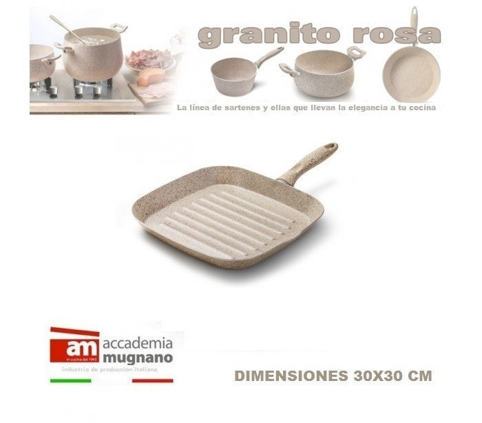 Poéle grill- plancha antiadhésive 30 x 30 effet pierre - Revêtement Diamond Tech