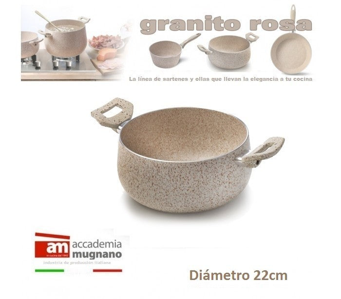 Faitout -Casserolle antiadhésive de 22 cm effet pierre - Revêtement Diamond Tech
