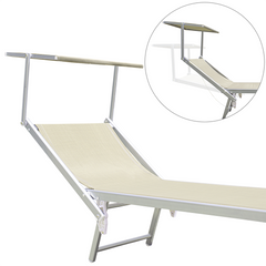 Lettino Prendisole LUXURIOUS Parasole Alluminio Schienale Reclinabile 180X60X40