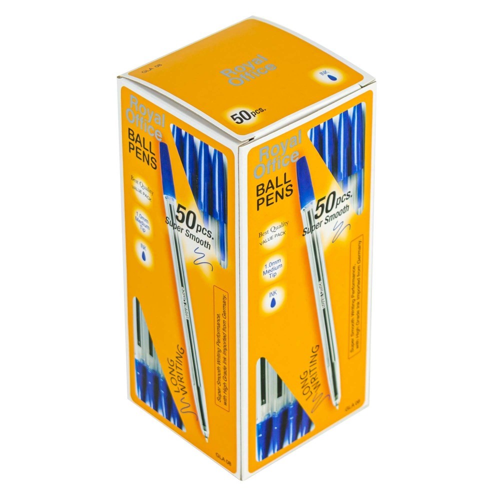 Paquet de 50 stylos à encre longue durée Royal Office 1 mm avec clip