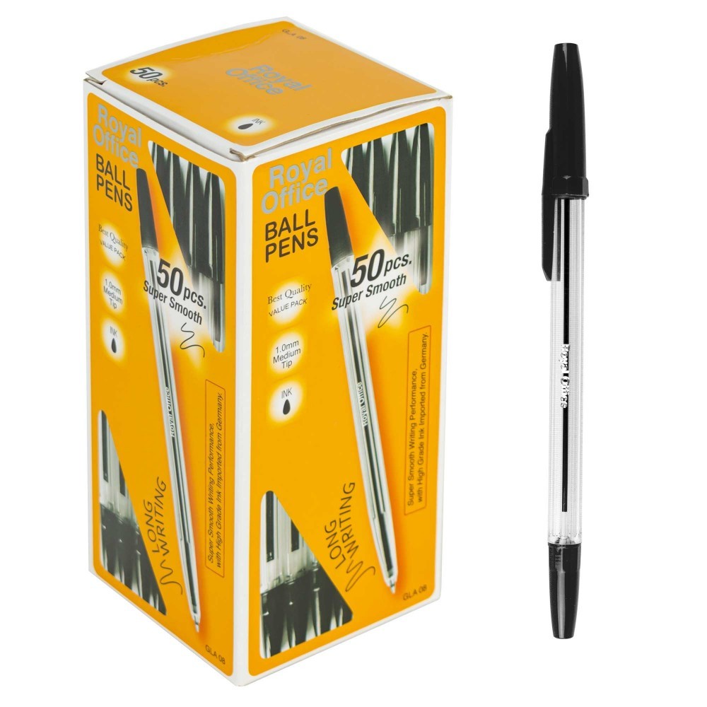 Paquet de 50 stylos à encre longue durée Royal Office 1 mm avec clip