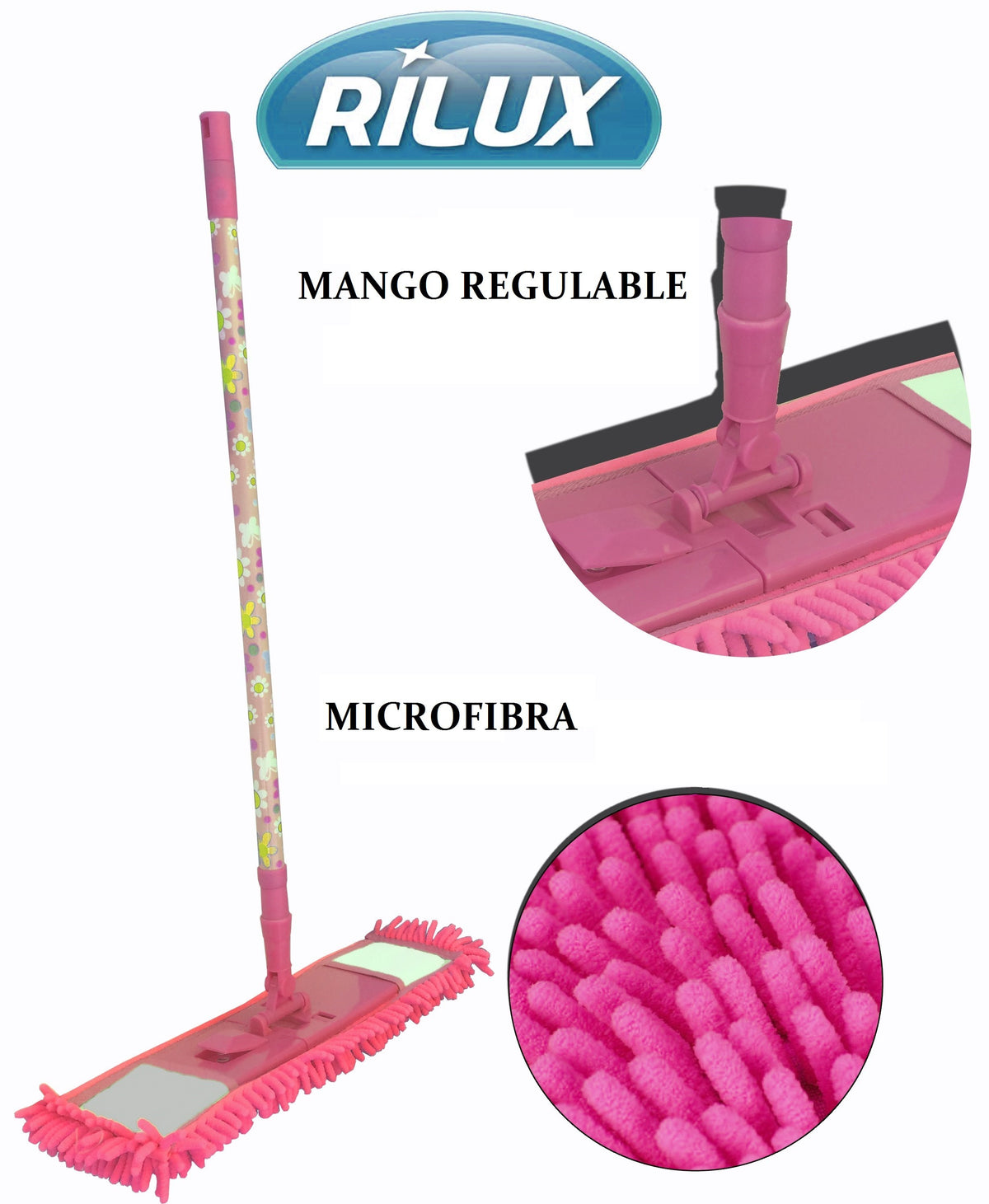 Vadrouille en microfibre manche extensible et télescopique avec motifs - RILUX
