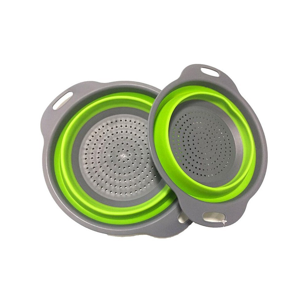 Set 2 passoires pliables en silicone  ø 20 et 24 cm polyvalentes bleu ou vert
