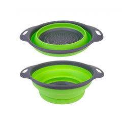 Set 2 passoires pliables en silicone  ø 20 et 24 cm polyvalentes bleu ou vert