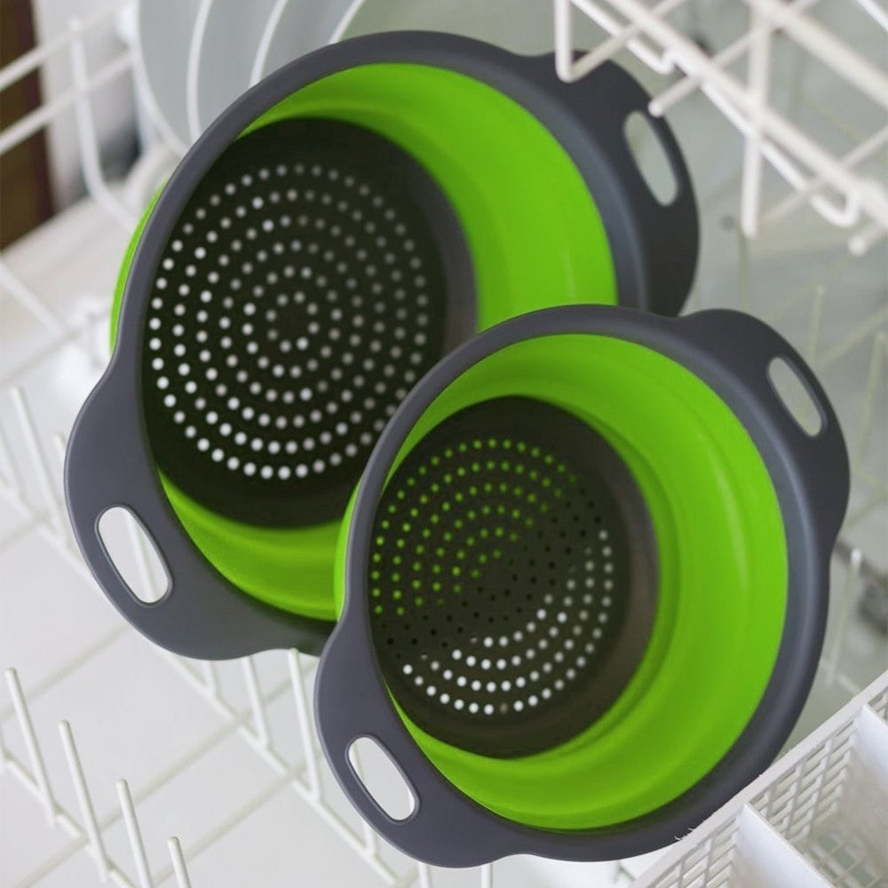 Set 2 passoires pliables en silicone  ø 20 et 24 cm polyvalentes bleu ou vert
