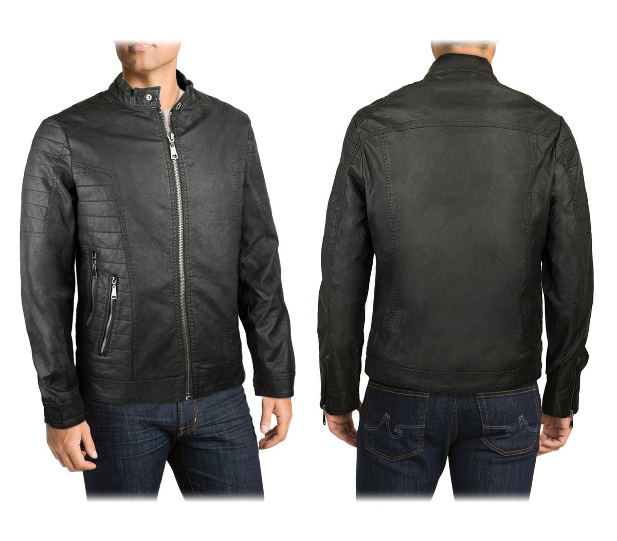 L179 Veste en similicuir pour homme NEW BRAMS modèle CASEY noir slim fit