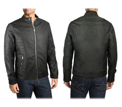 L179 Veste en similicuir pour homme NEW BRAMS modèle CASEY noir slim fit