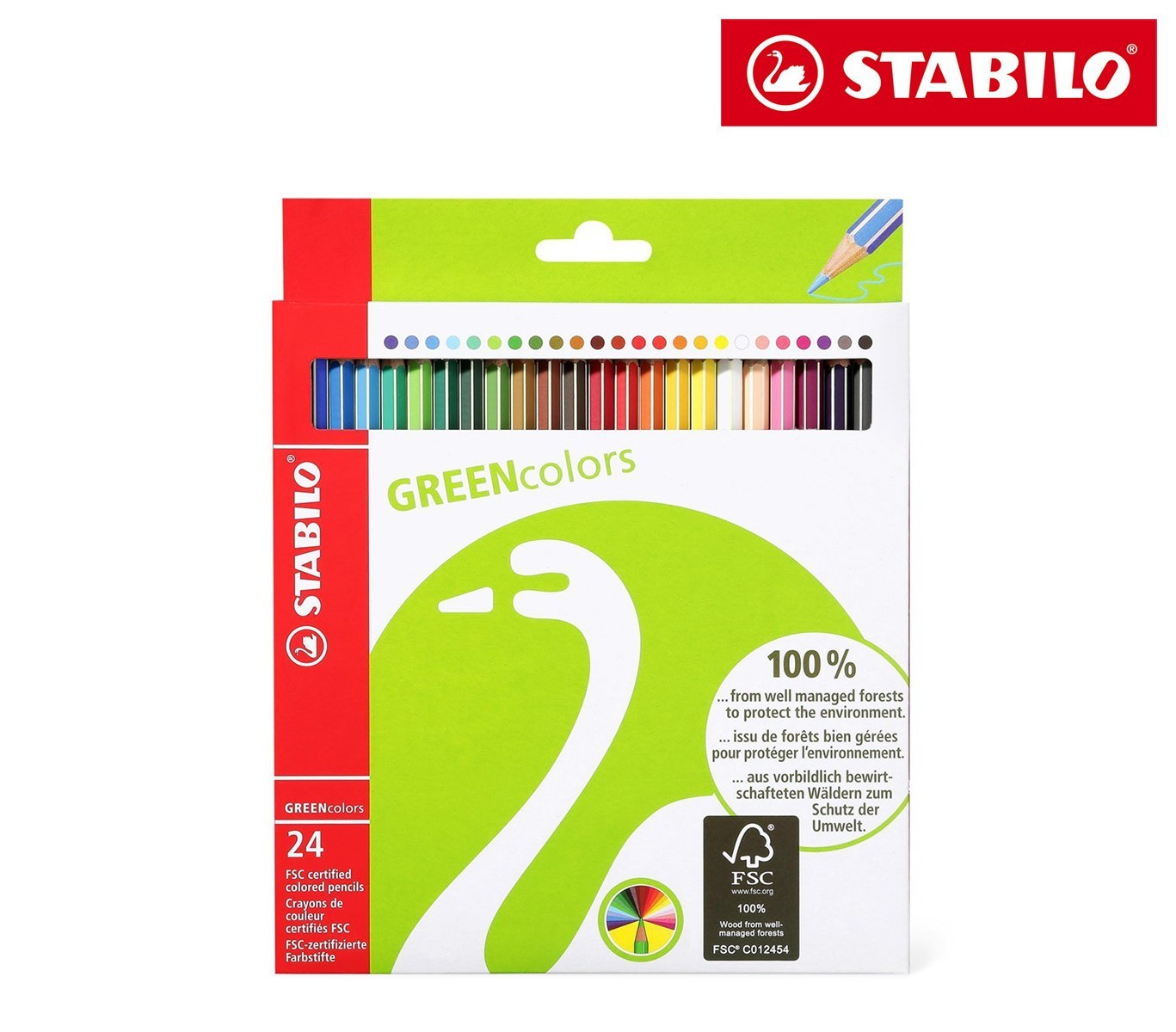 6019/2-24 Étui carton de 24 crayons de couleur STABILO GREEN hexagonal