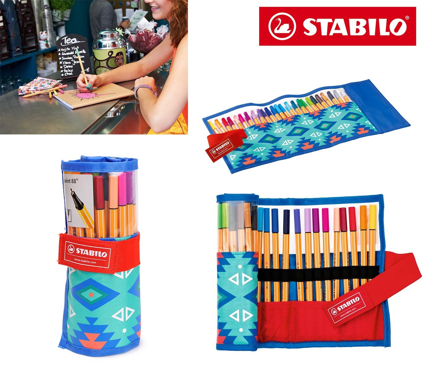 8825-061 Trousse enroulable 25 feutres Stabilo Point 88 trait 0,4 mm
