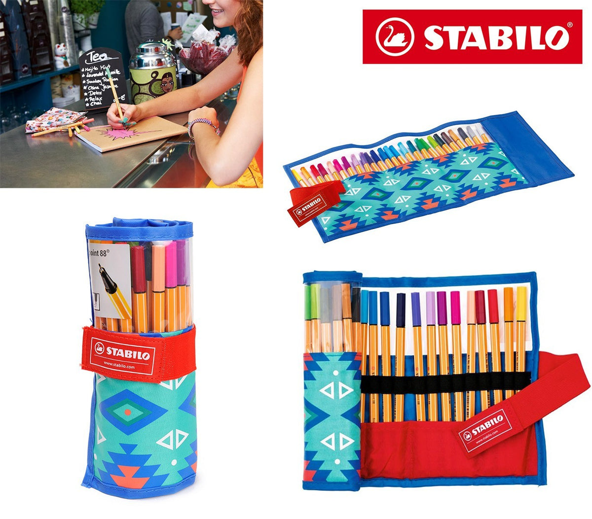 8825-061 Trousse enroulable 25 feutres Stabilo Point 88 trait 0,4 mm