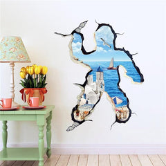 Sticker murale effet 3D Trompe l'œil motif s'échapper à la mer 100 x 70 cm