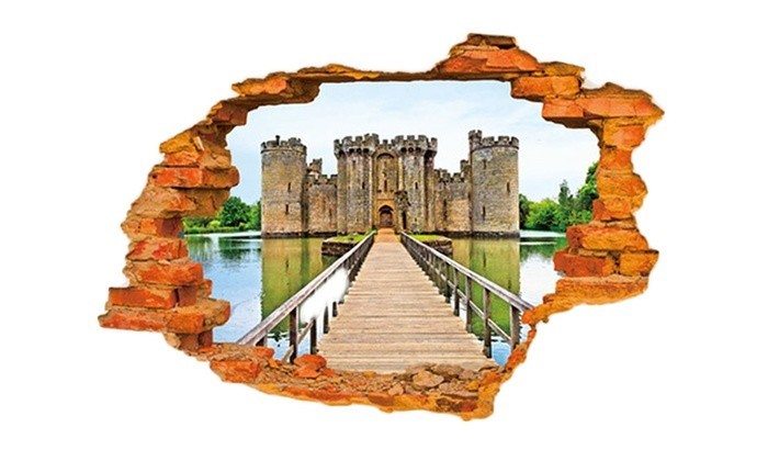 Sticker murale effet 3D Trompe l'œil motif château fort 60 x 90 cm