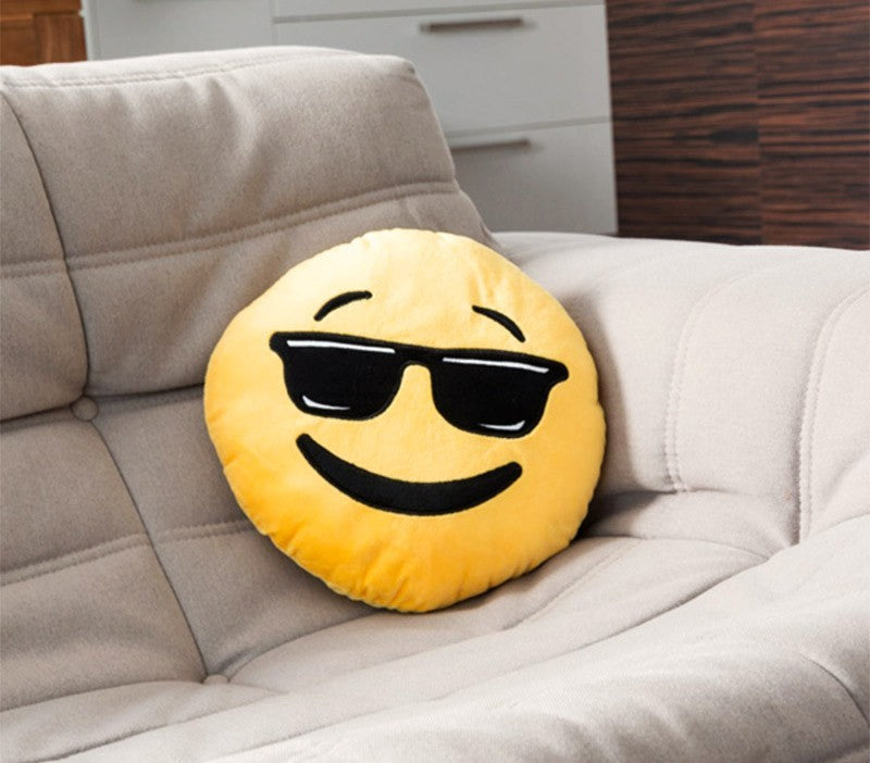621042 Coussin décoratif émoticône motif tête avec lunettes de soleil 30 cm ø