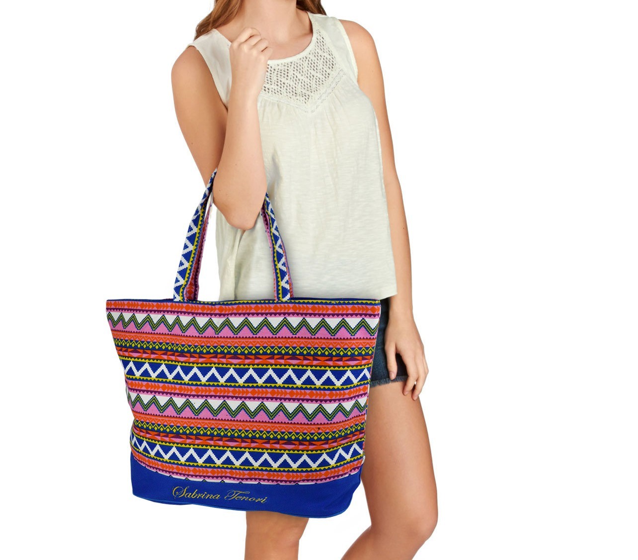0658T Sac de plage en plusieurs couleurs modèle Jamila by Sabrina motif ethnique
