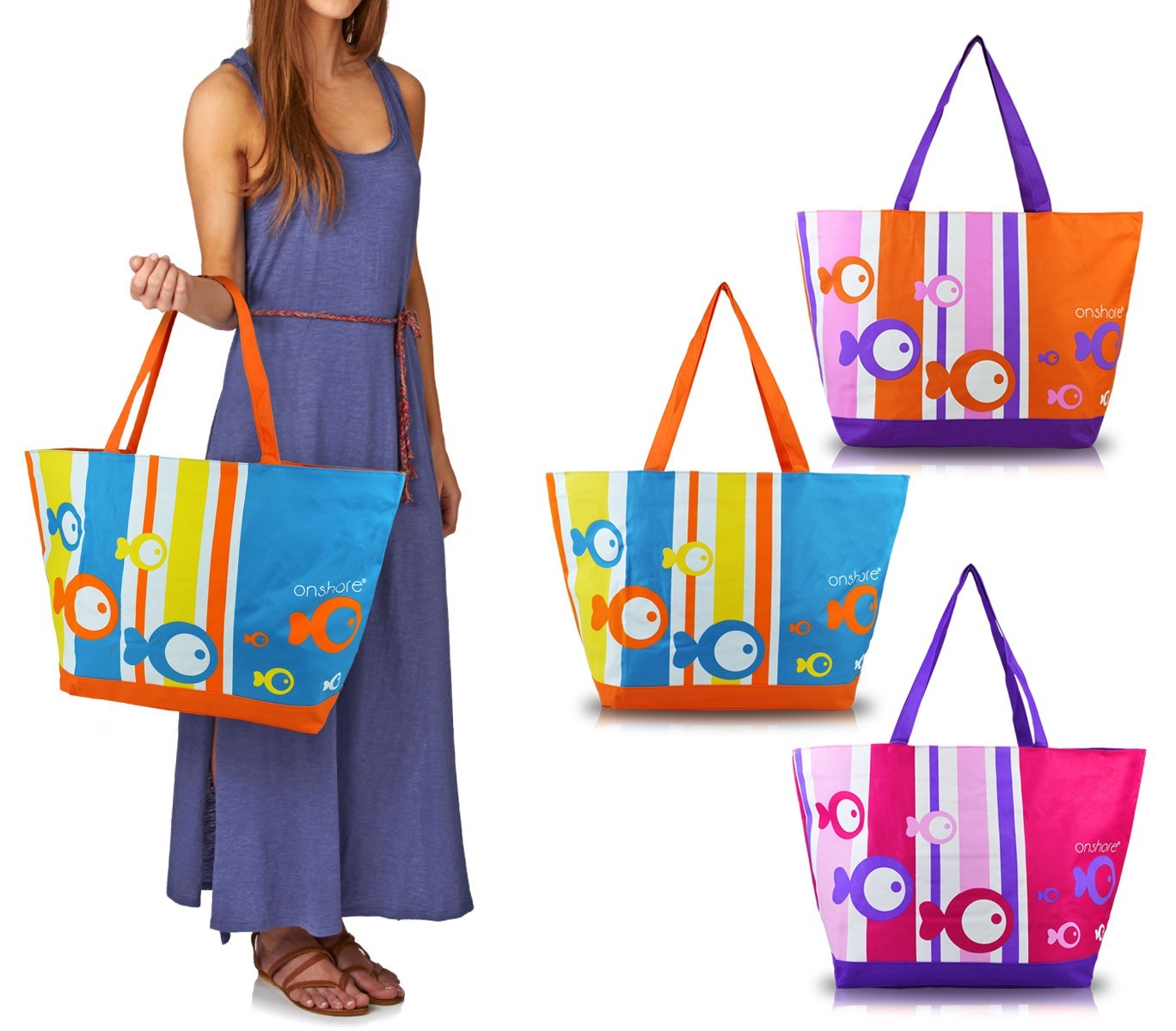 Sac de plage ONSHORE 272039 modèle FISH INTO STRIPS imperméable et spacieux
