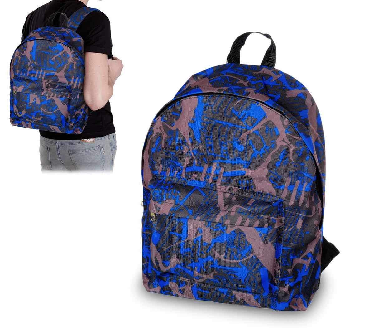 736224 Sac à dos CARSWO camouflage bleu et gris en tissu imperméable
