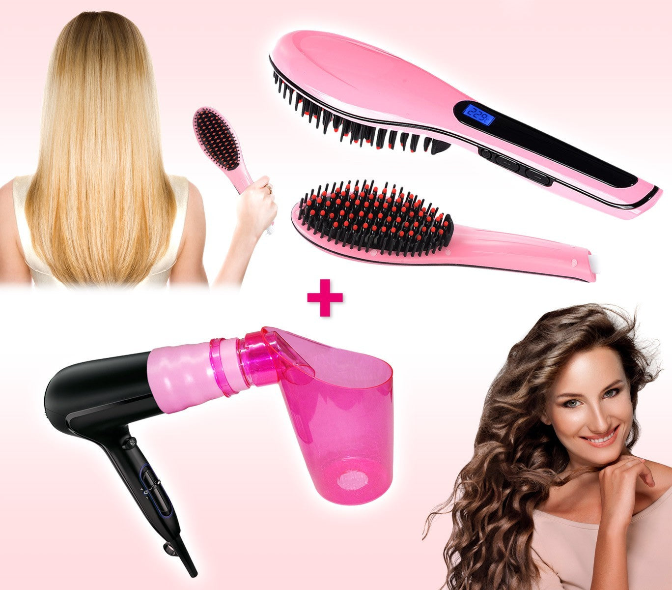MWS3376 Set bec diffuseur cheveux ondulés + brosse de lissage électrique
