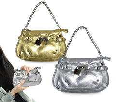 Sac à main - Pochette - en faux cuir laminé avec détails chaine et cadenas
