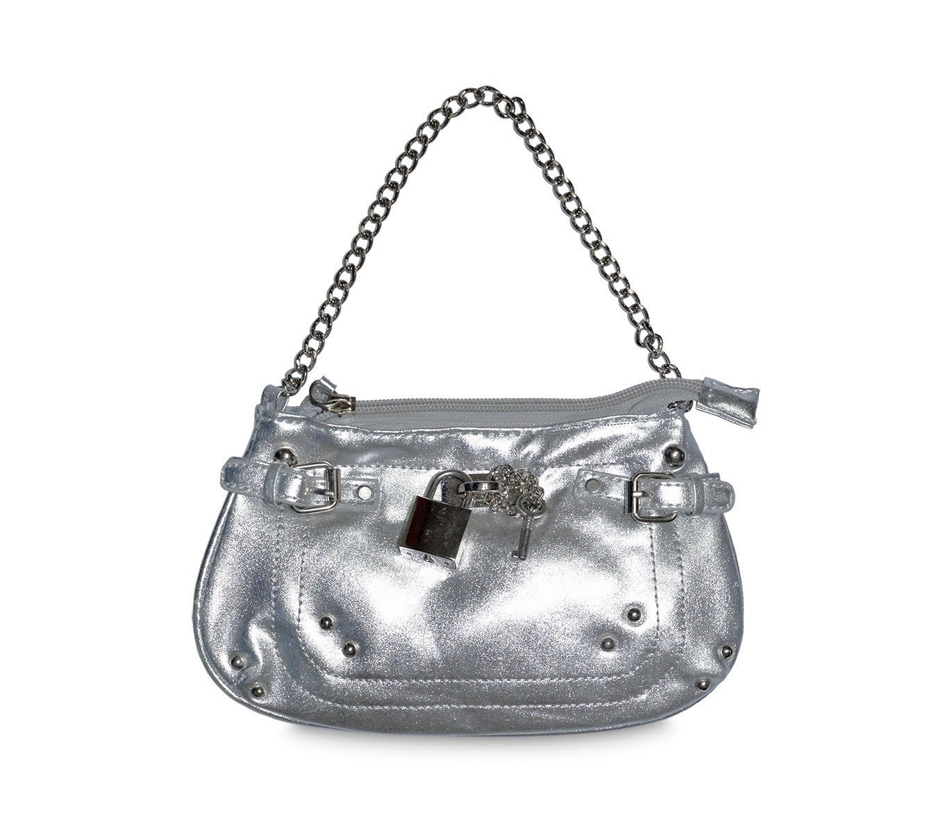 Sac à main - Pochette - en faux cuir laminé avec détails chaine et cadenas