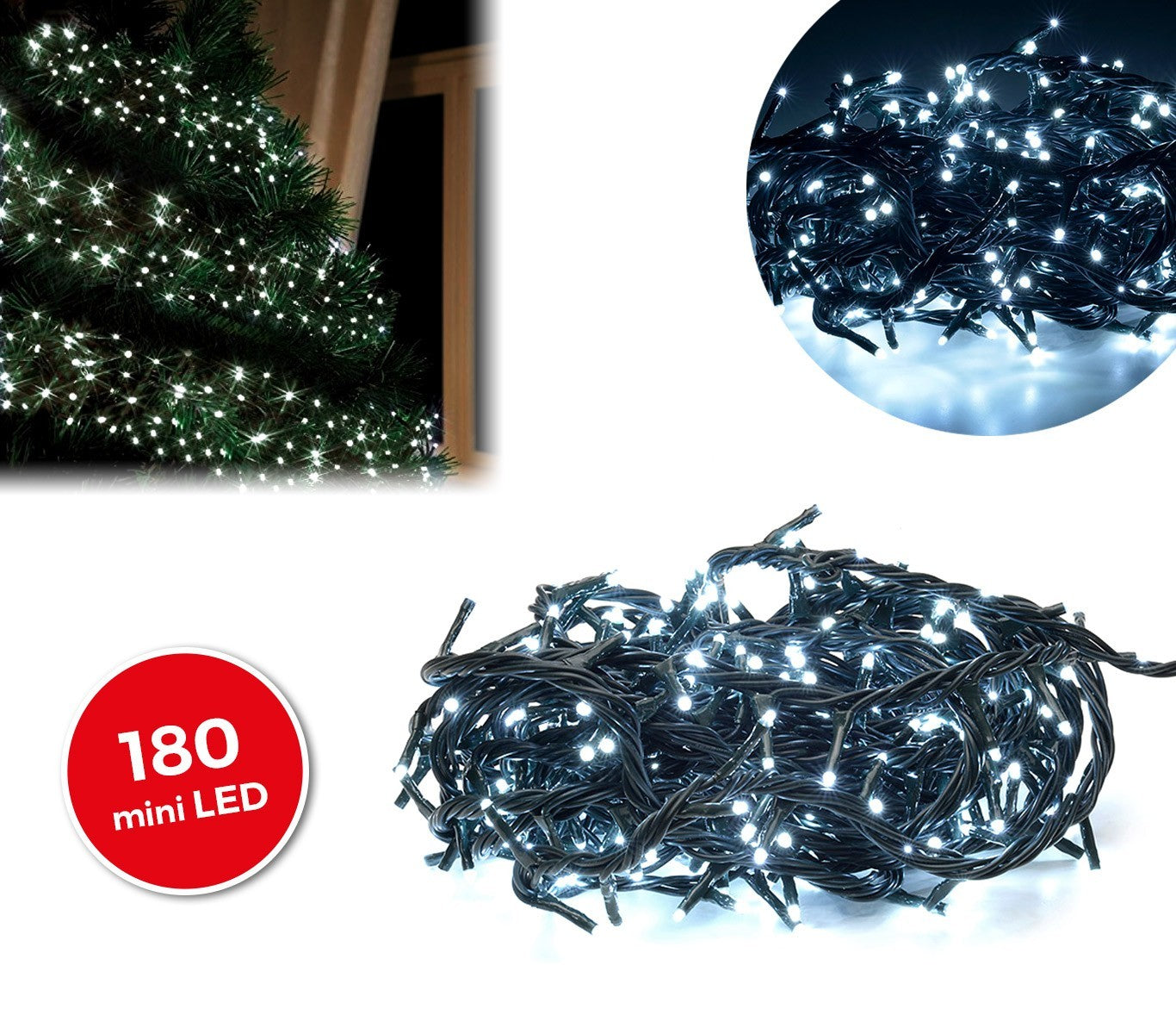 498923 Mini-lumières de Noël blanches 180 LED 8 jeux de lumières 9,16 m