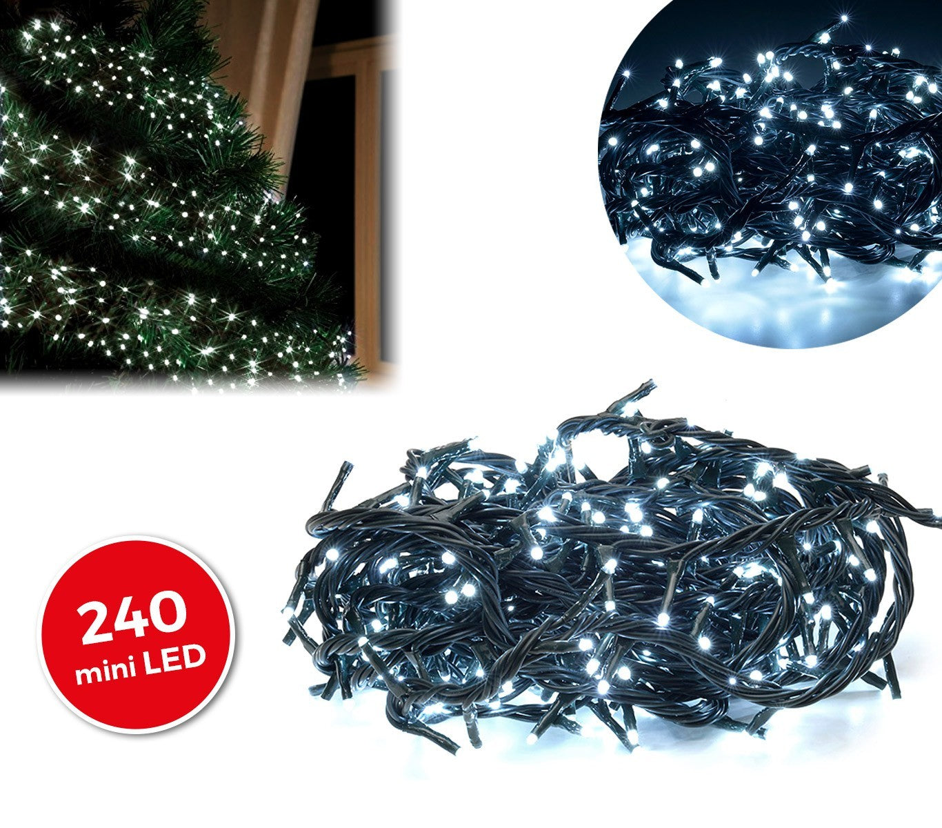 499616 Mini-lumières de Noël blanches 240 LED 8 jeux de lumières 11,56 m