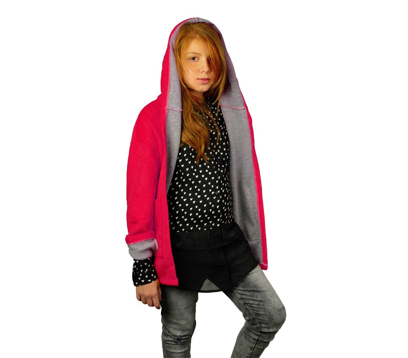 3448 Manteau pour enfant en polaire avec capuche mod. Amabel 2 couleurs 9-16 ans