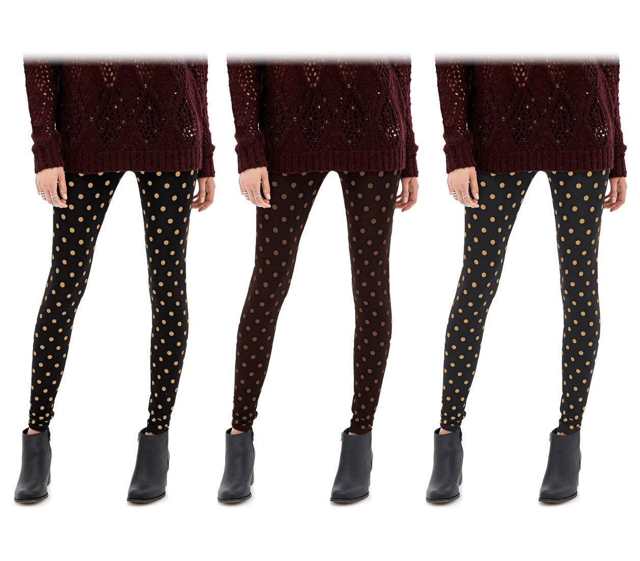 804 Set 3 leggings à pois femmes ass. Heather eff thermique intérieur peluche