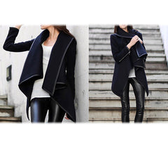 Cardigan femme asymétrique mod. Jenny style décontracté et poignets similicuir