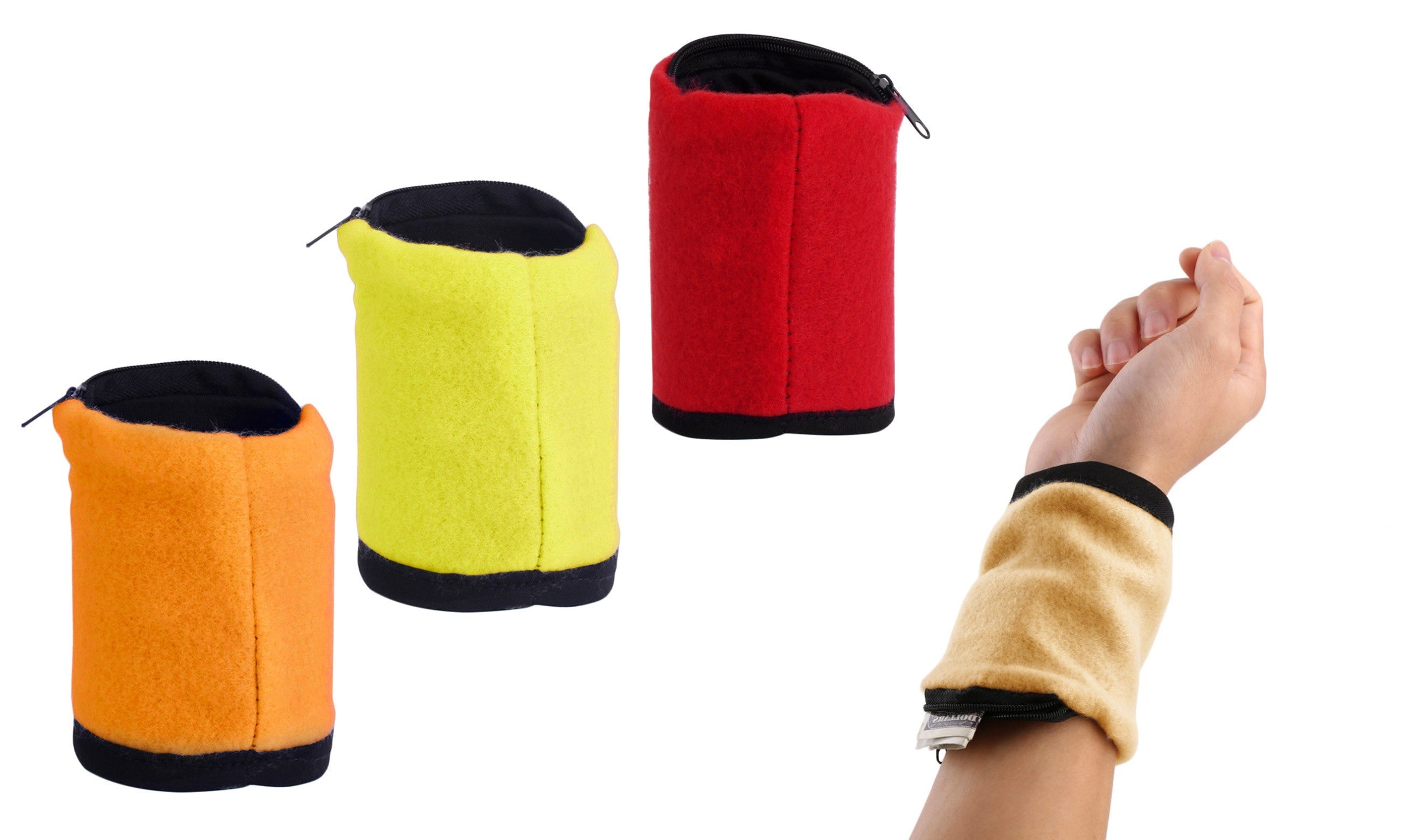 Essui sueur poignet / brassard en microfibre avec porte-monnaie - poche zip