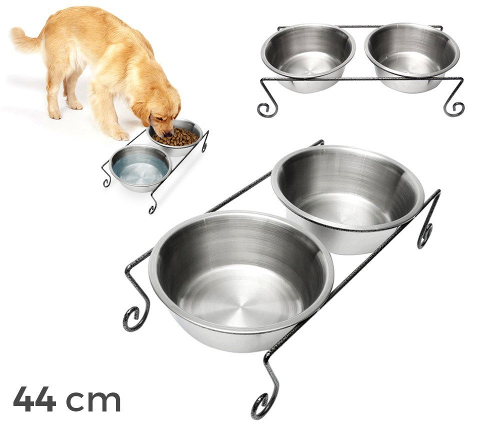 181295 Double gamelle en acier pour chiens avec support surélevé 44x21,5x11 cm