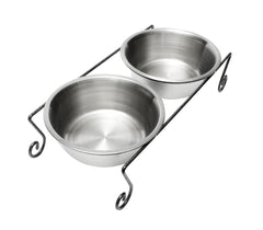 181295 Double gamelle en acier pour chiens avec support surélevé 44x21,5x11 cm