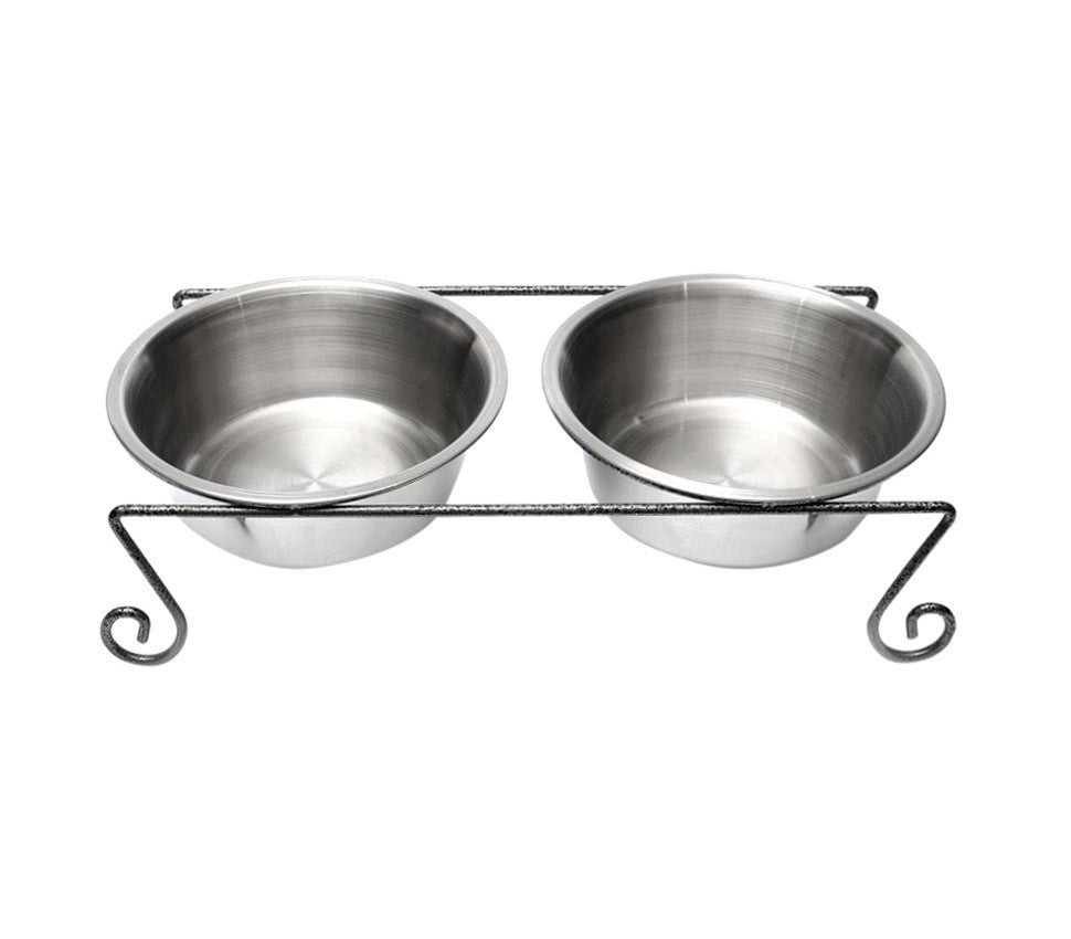 181295 Double gamelle en acier pour chiens avec support surélevé 44x21,5x11 cm