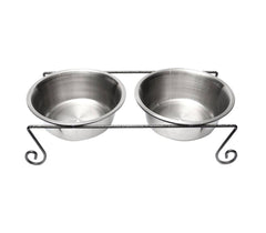 181295 Double gamelle en acier pour chiens avec support surélevé 44x21,5x11 cm