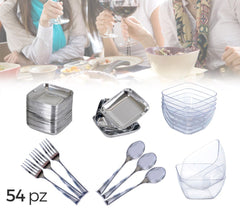 609607 - FINGER FOOD vaisselle en plastique + couverts (jeu de 54 pièces)