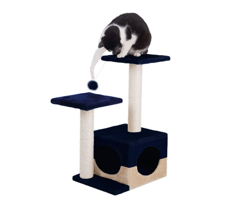 HK1010 Niche avec griffoir pour chats avec colonne en sisal et deux tablettes